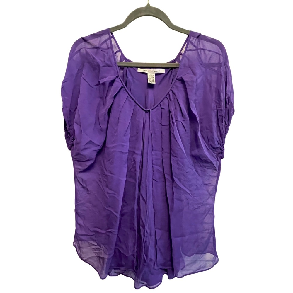Vintage Y2K Diane von Furstenberg Purple Silk Blouse Sz 2 Luxury Fairycore Chic